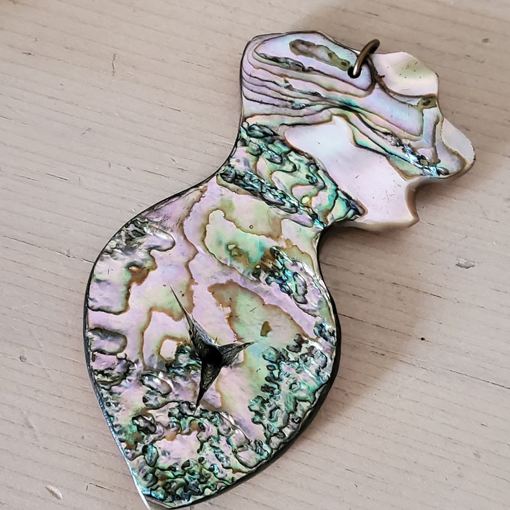 Vintage Handmade Large ABALONE SHELL Pendant